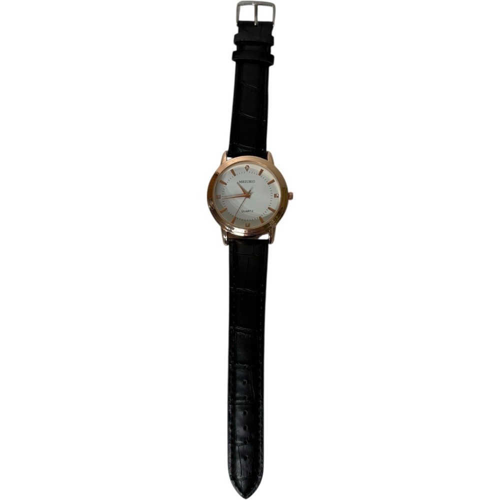 Mreurio‎ Black Leather Men's Rose Gold Quartz Watch With Second Hand